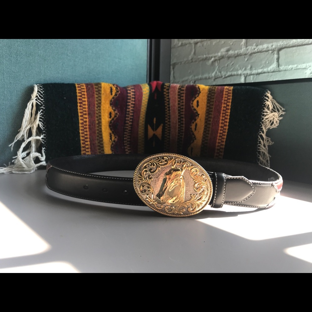 Leather Belt w/ 24K Gold Plated Horse Buckle